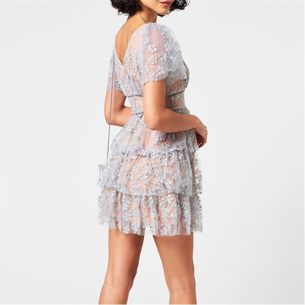 Self portrait floral outlet embroidered mesh mini dress